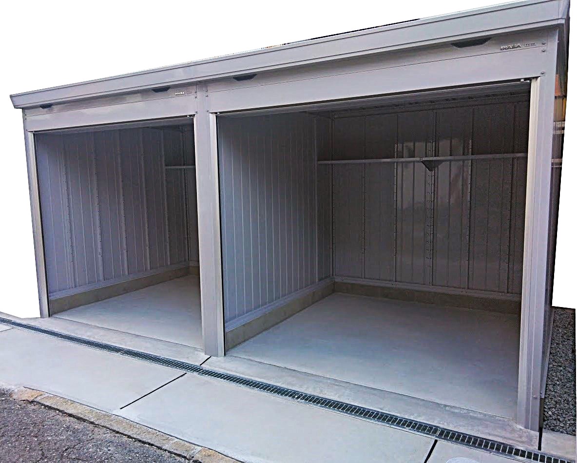 バイク保管庫2連棟を施工いたしました①【イナバ物置】